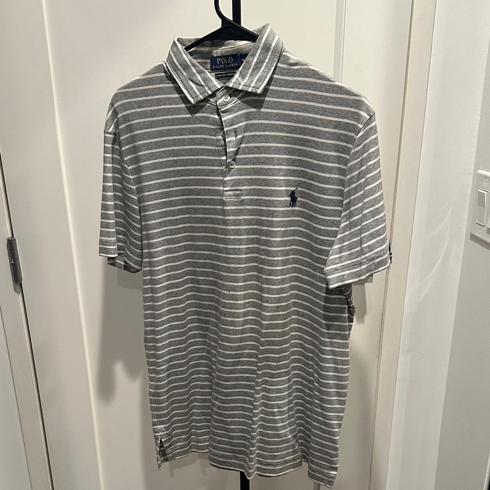 Polo by Ralph Lauren Men's Gray and White Striped Polo
